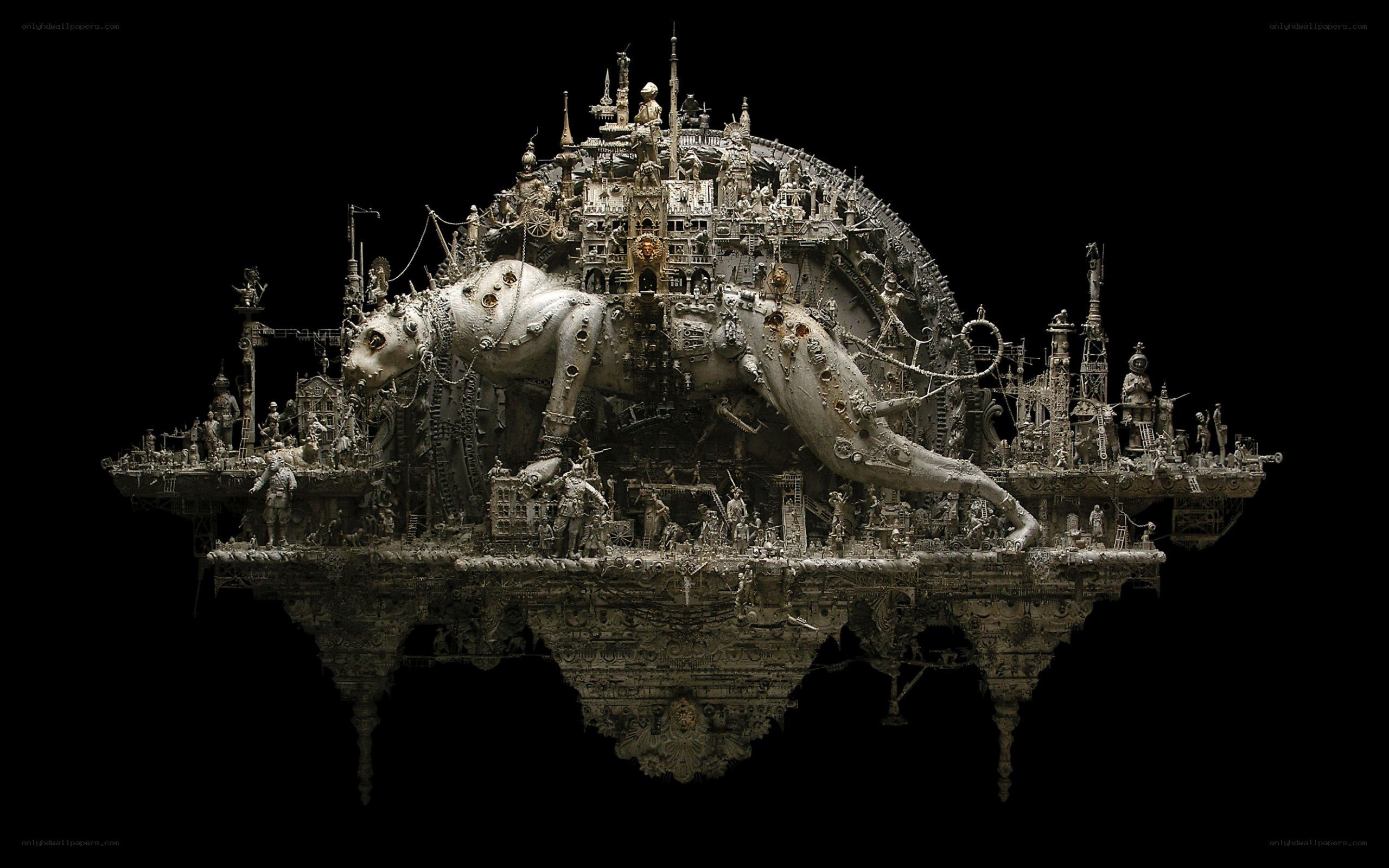 Steampunk sculpture with mechanical beast