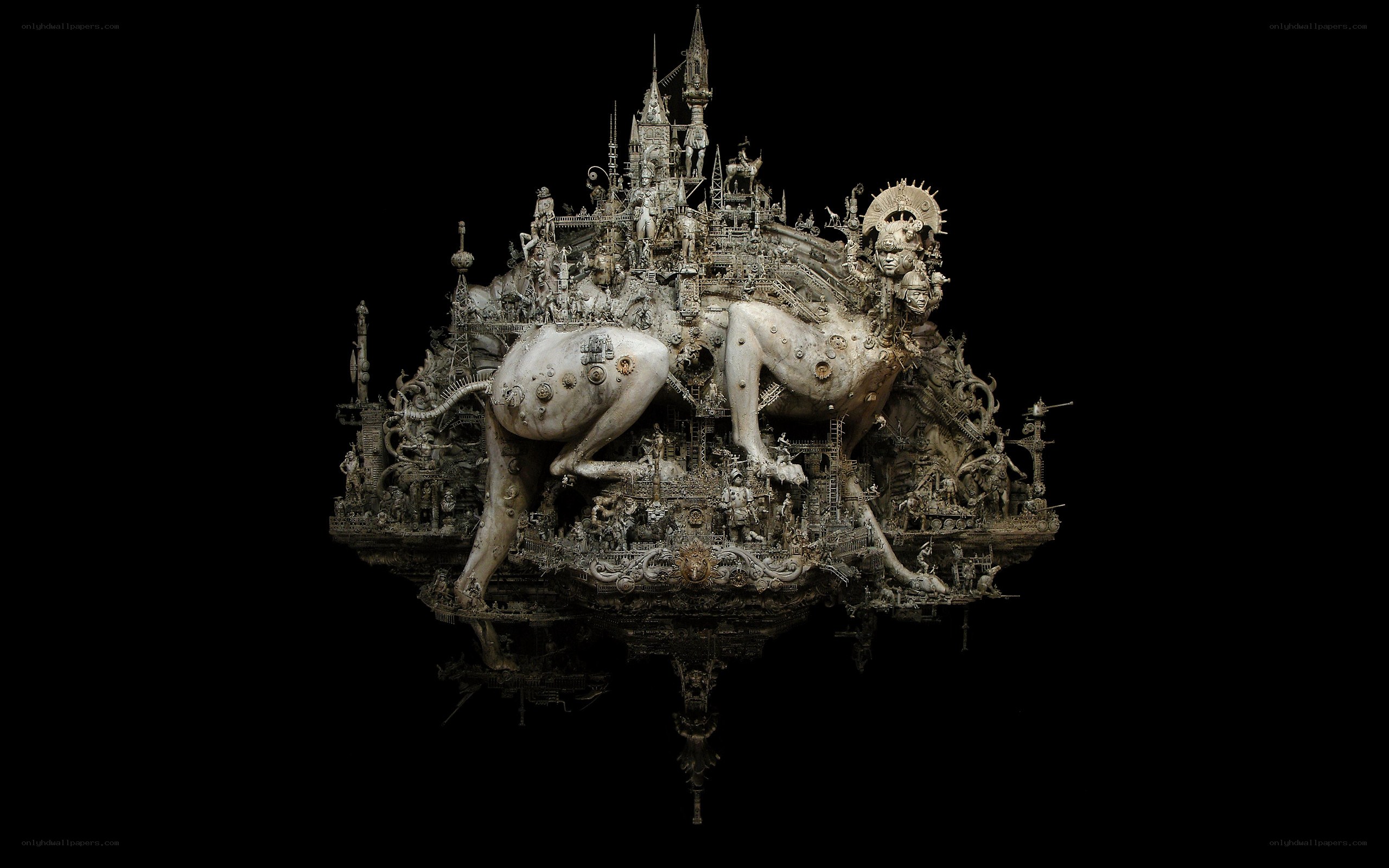Steampunk sculpture with mechanical creatures