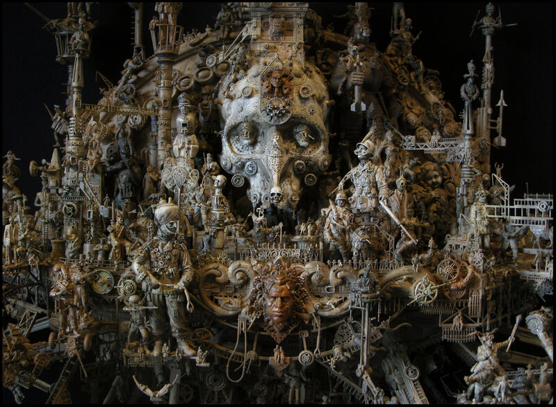 Steampunk sculpture with skull