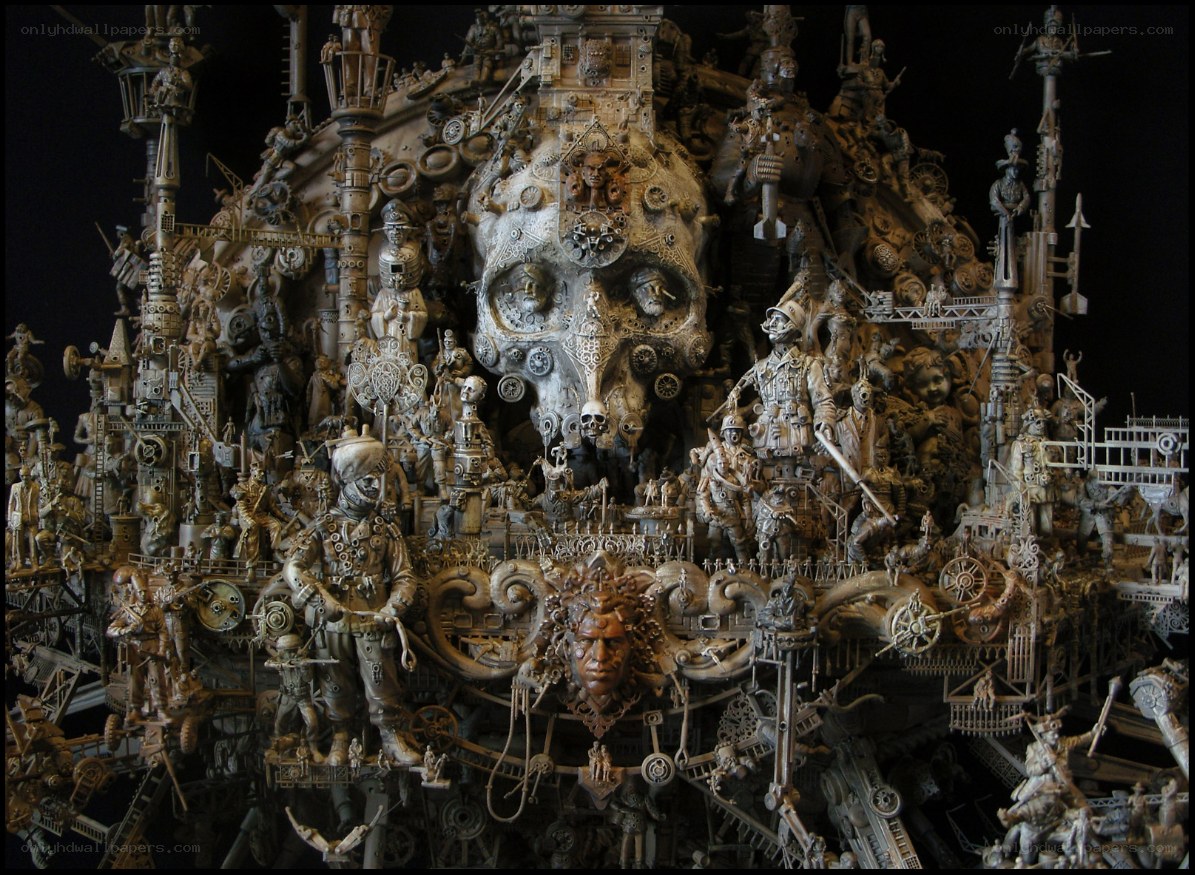 Steampunk sculpture with skull
