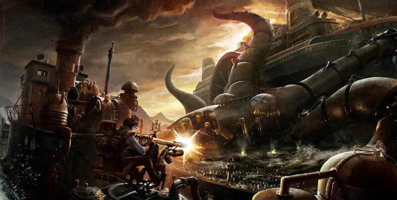 Steampunk Ships in Battle