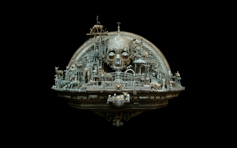 steampunk skull sculpture