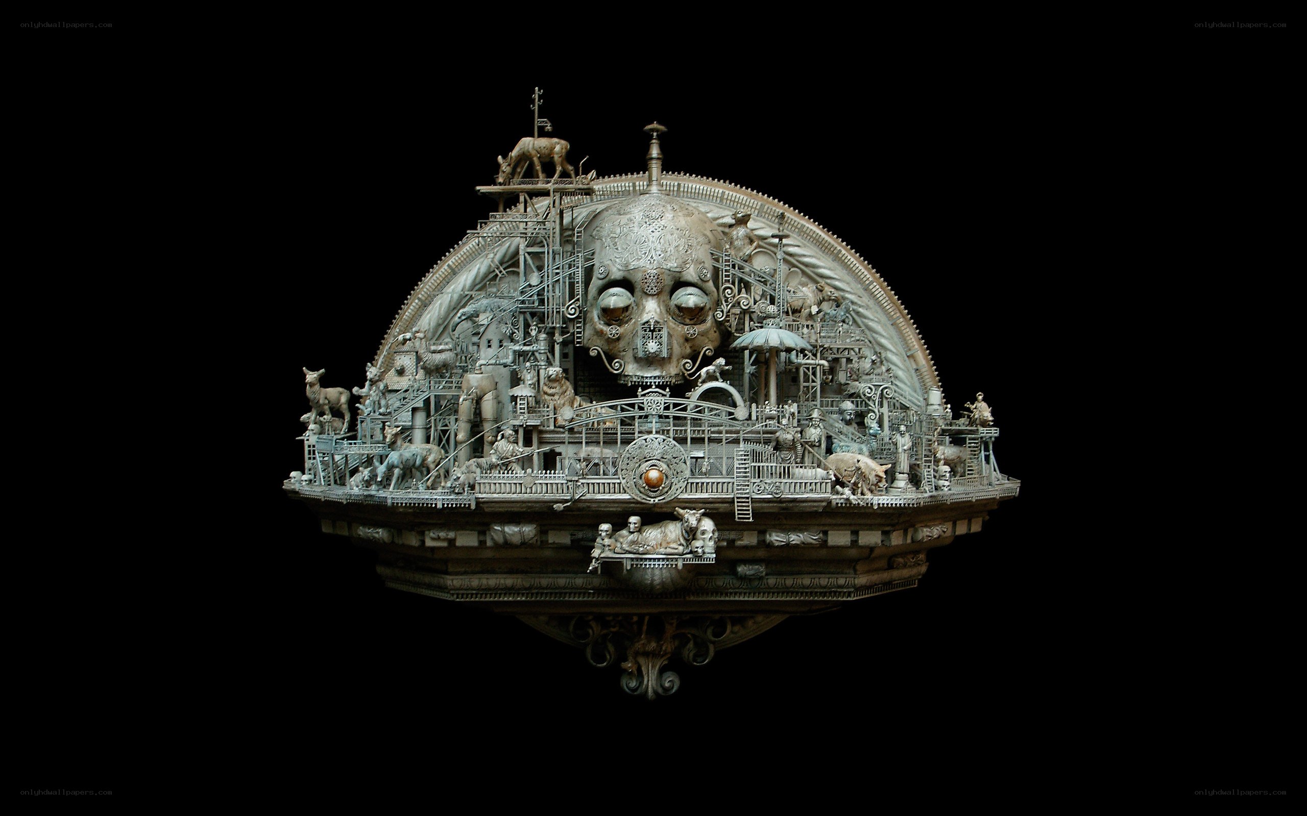 steampunk skull sculpture
