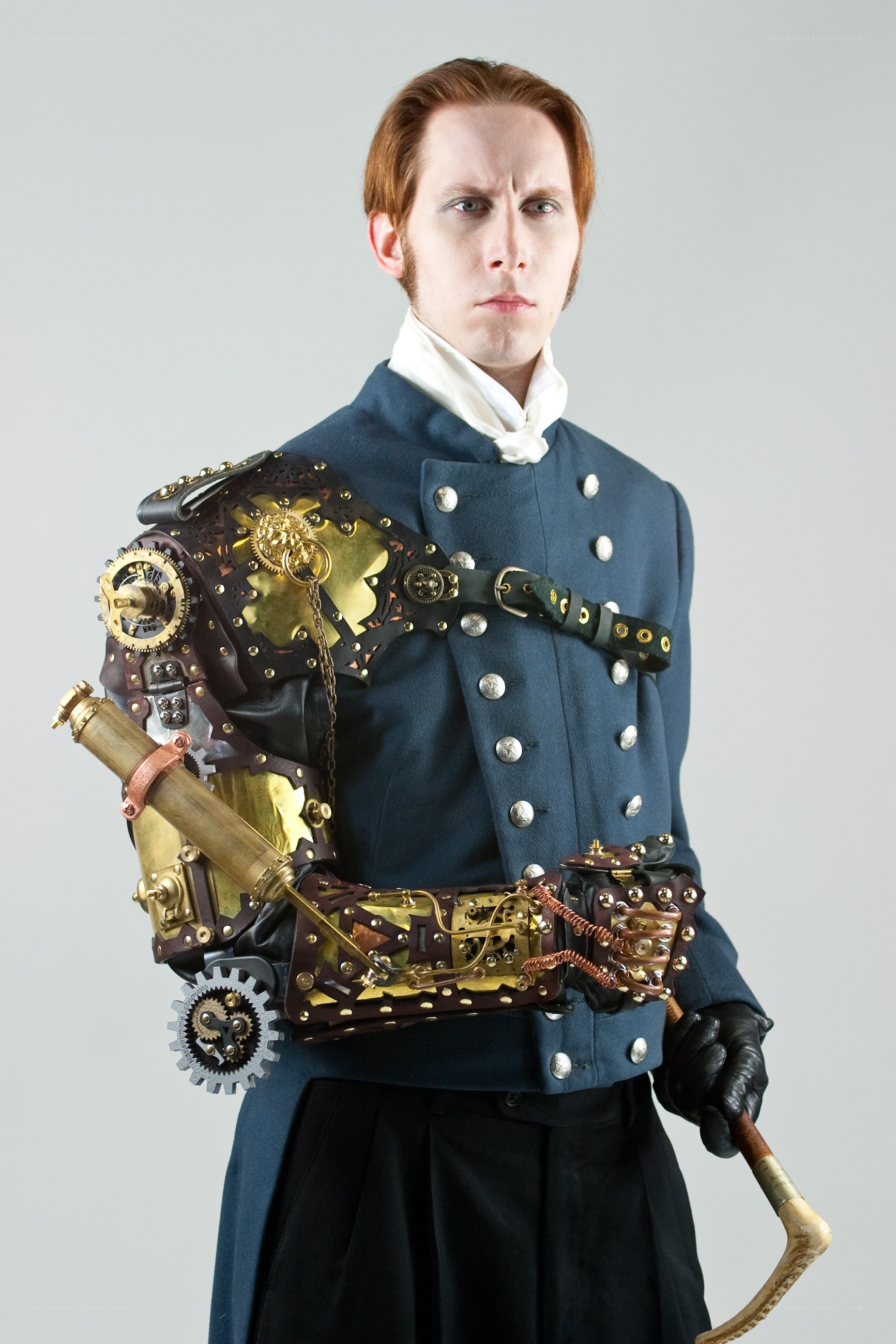 steampunk soldier with mechanical arm