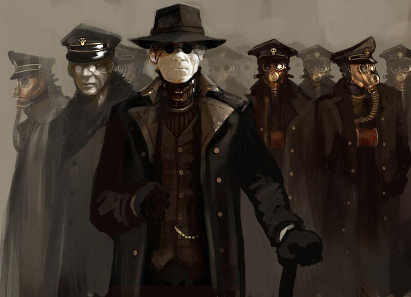 steampunk soldiers in gas masks
