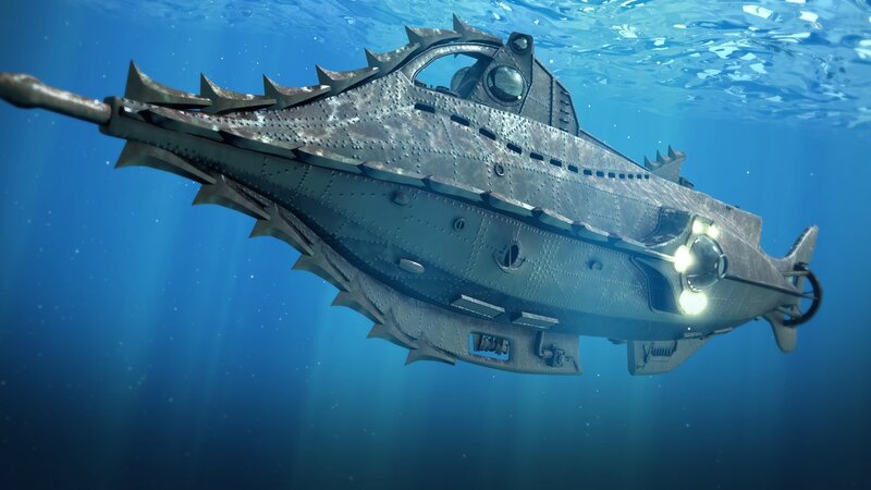 Steampunk Submarine — Blue, Dramatic