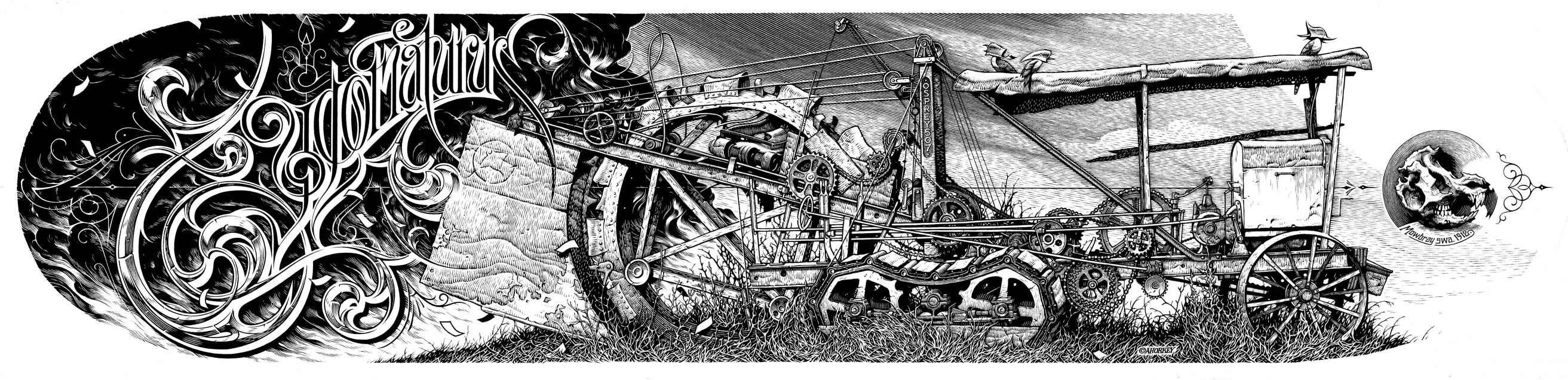 Steampunk tractor illustration