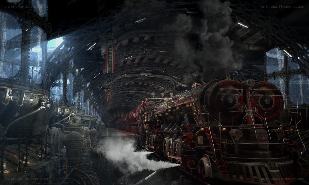 steampunk train station