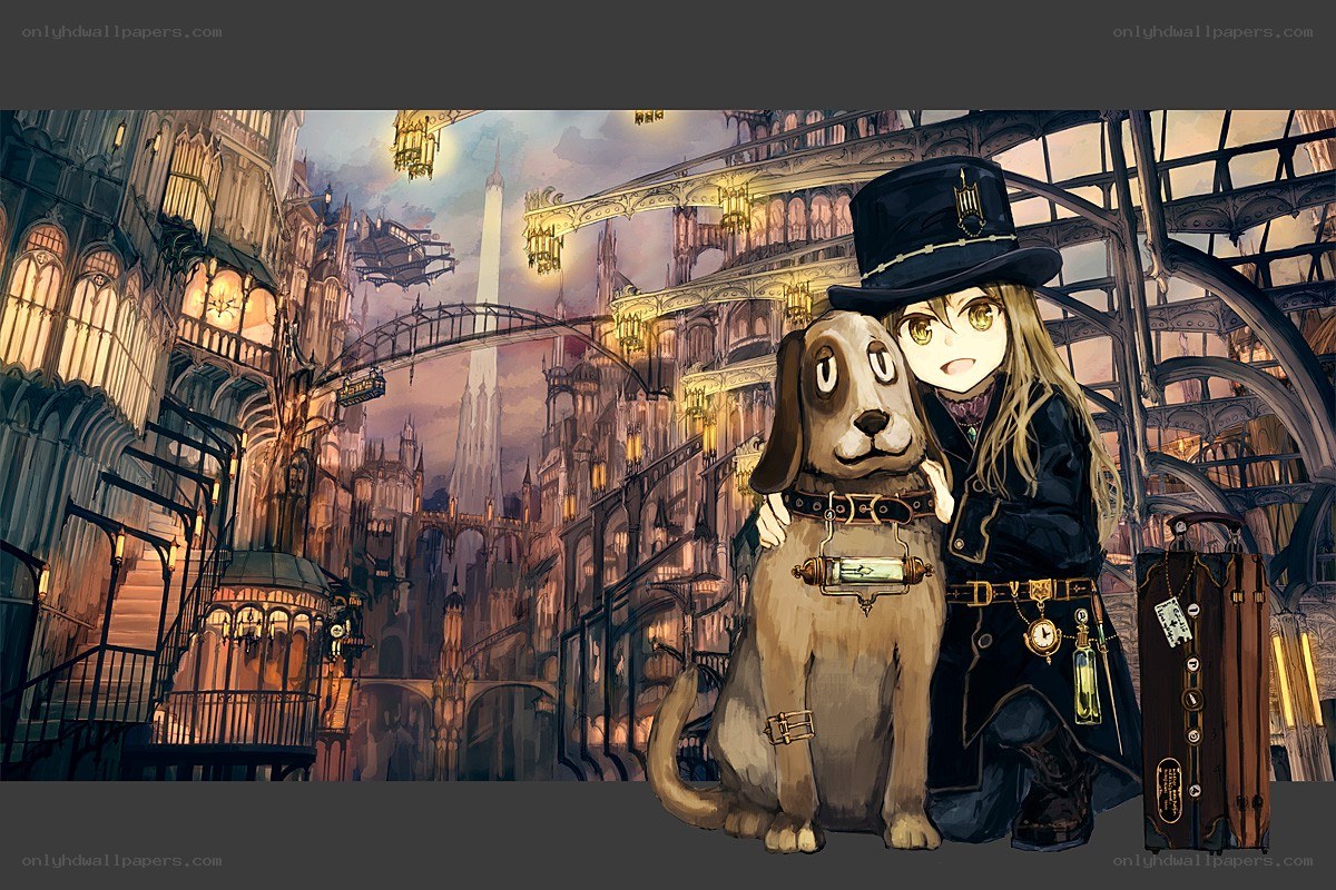 steampunk traveler with dog