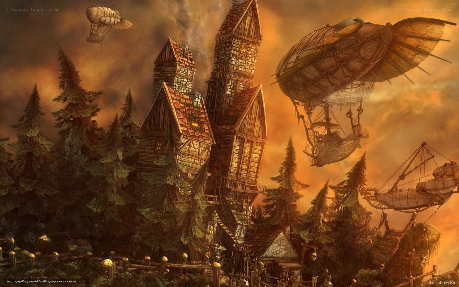 Steampunk village in forest
