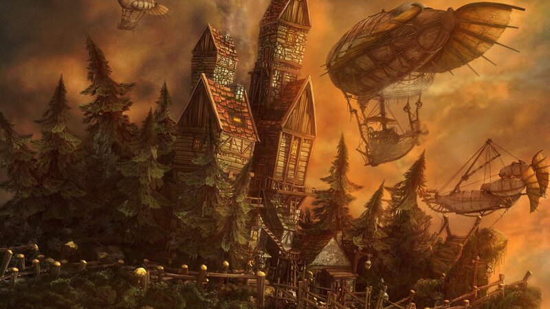 Steampunk Village — Orange, Dramatic