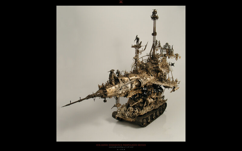Steampunk war machine sculpture