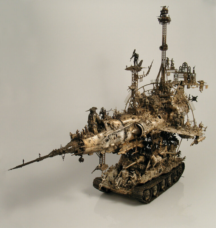 Steampunk war machine sculpture
