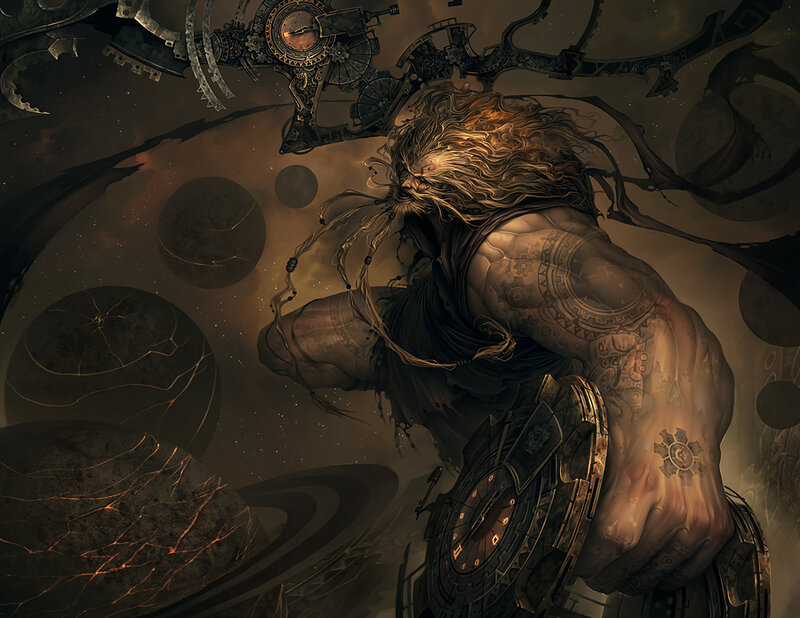 steampunk warrior in cosmic realm