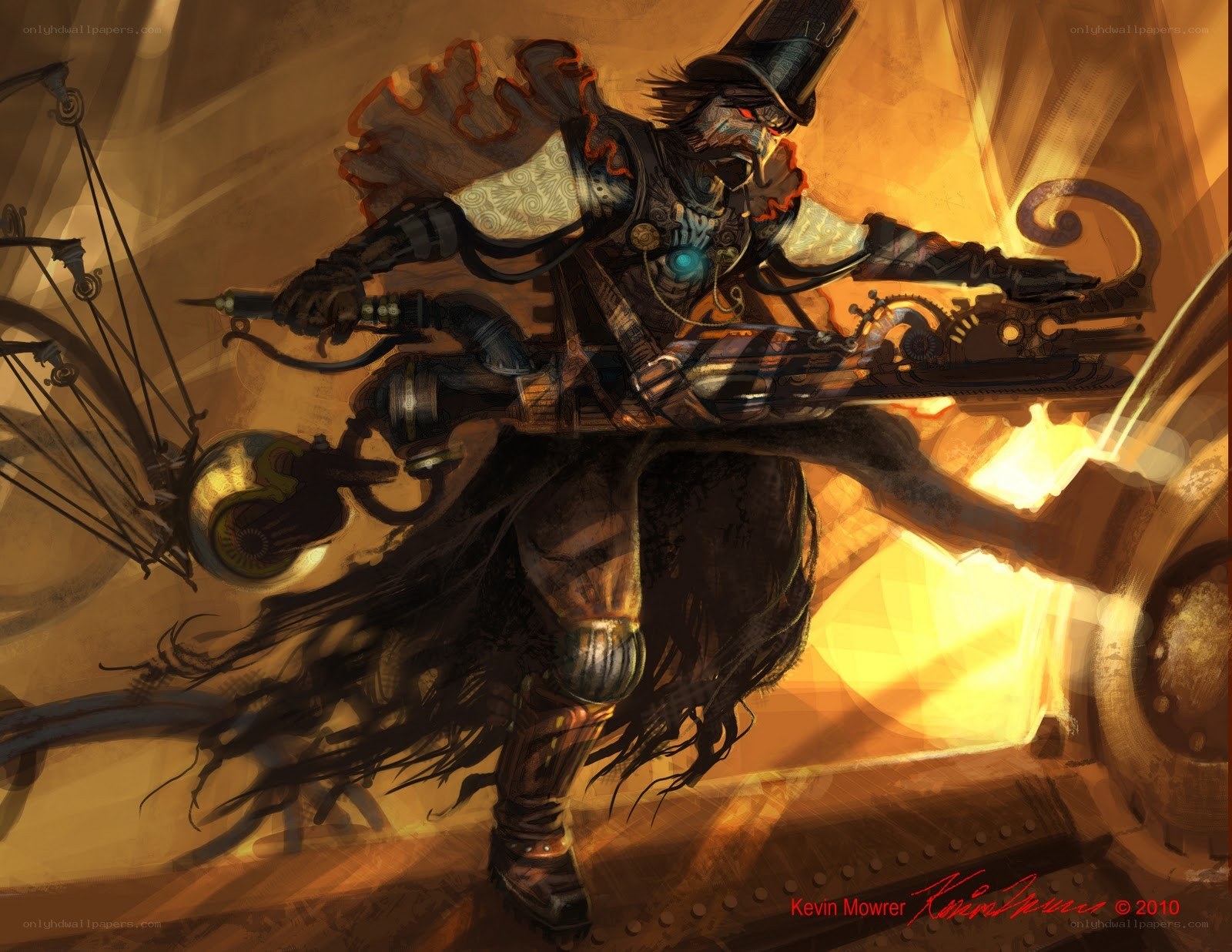 steampunk warrior with mechanical arm
