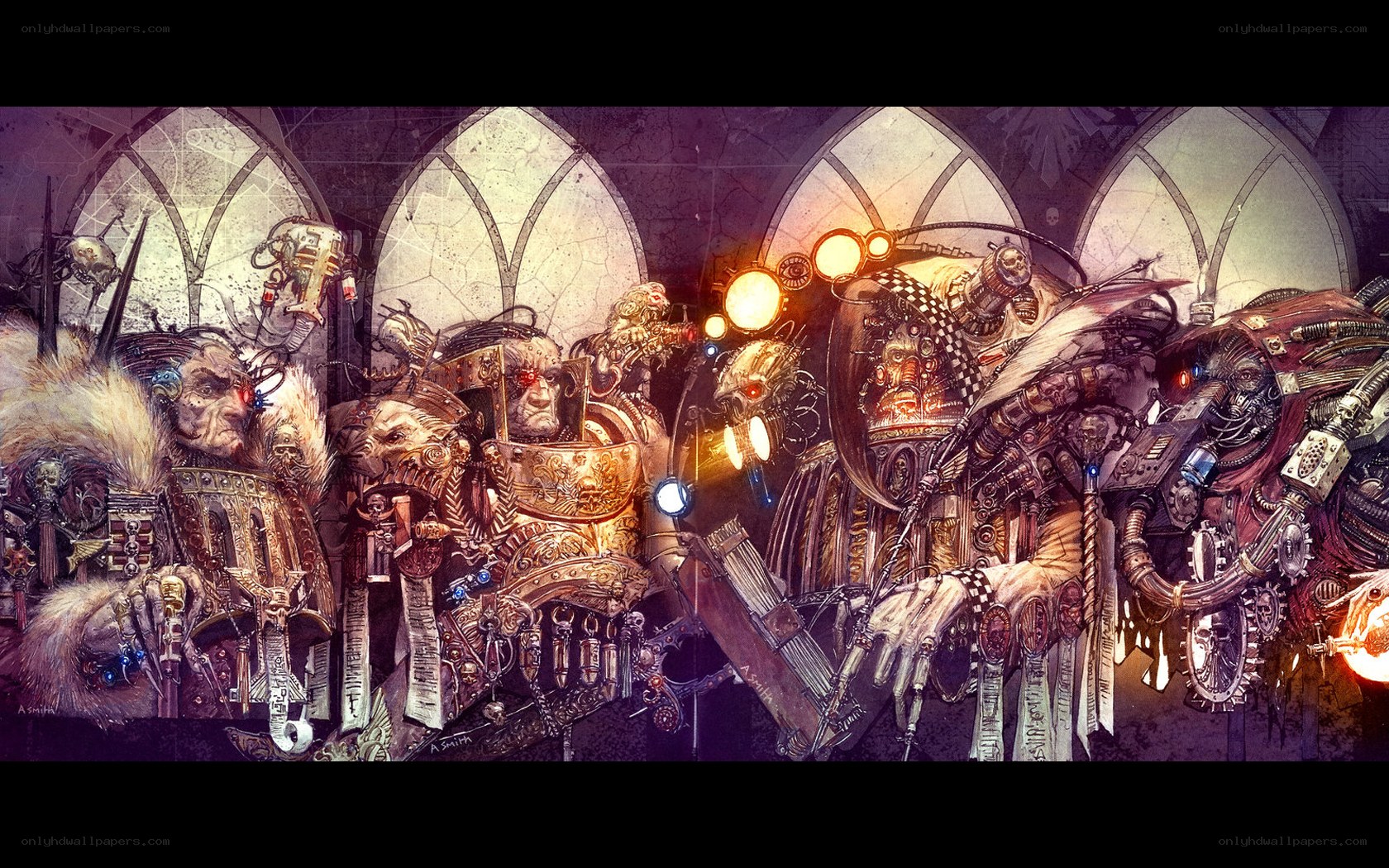 steampunk warriors in cathedral