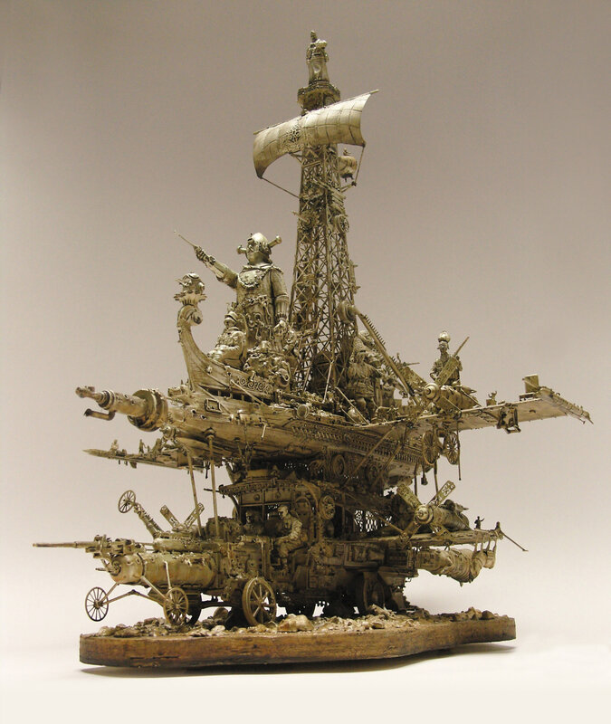 steampunk warship sculpture