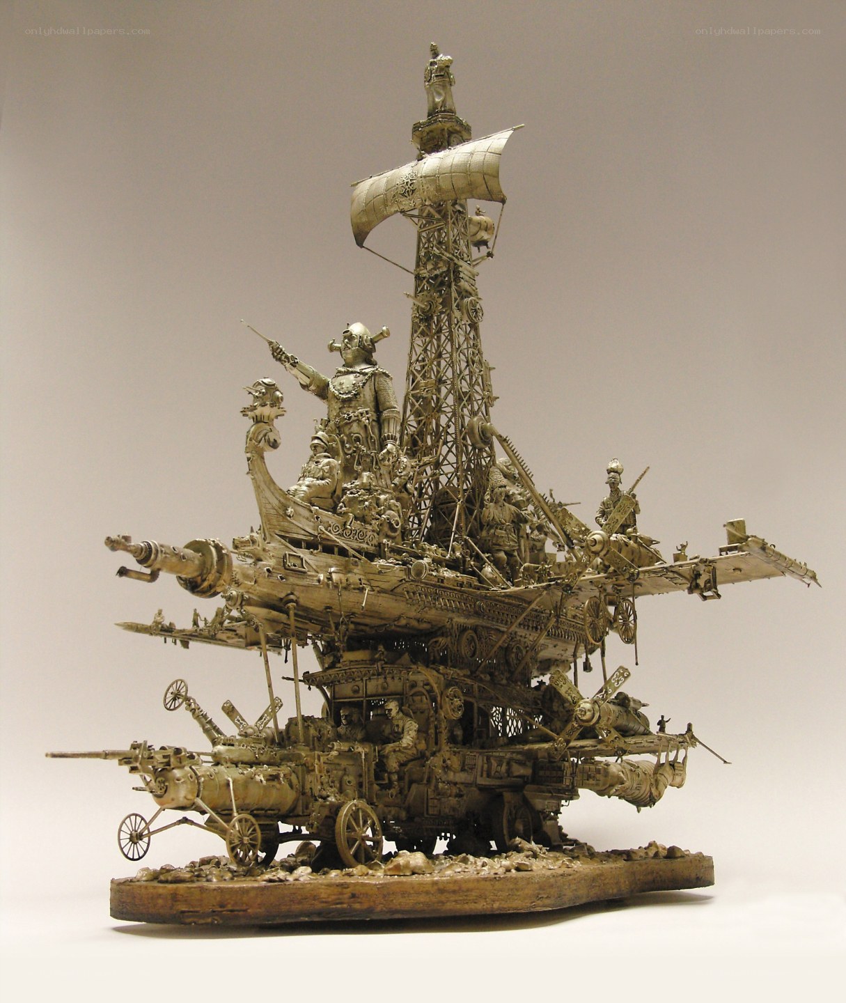 steampunk warship sculpture