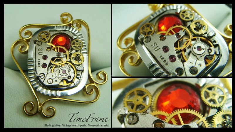 Steampunk watch part brooch