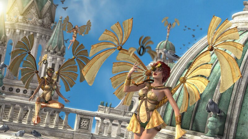Steampunk winged performers