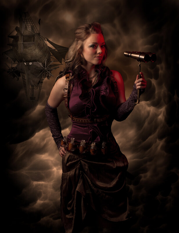 steampunk woman with airship