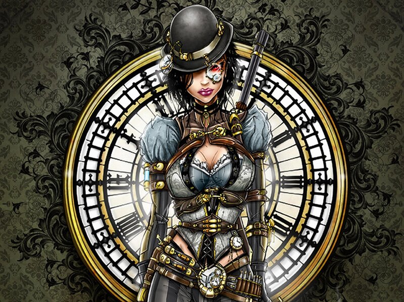 Steampunk Woman with Clock