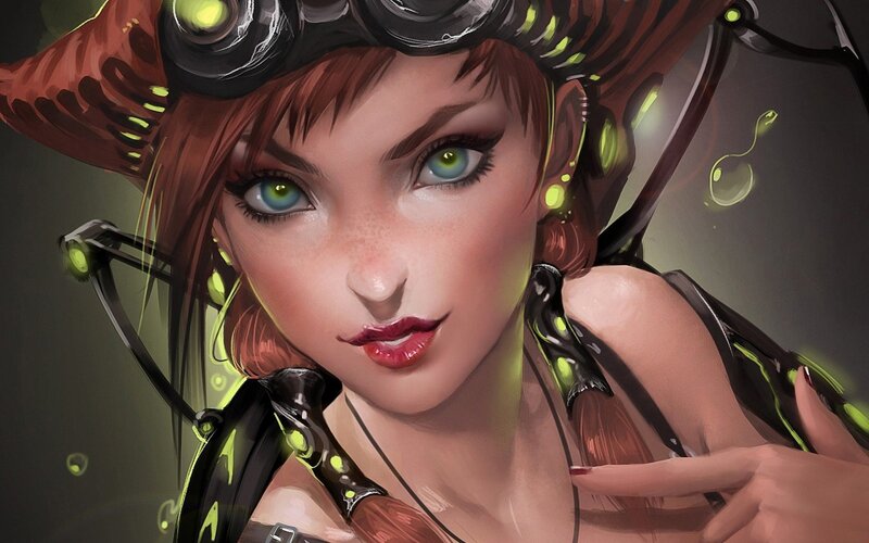 steampunk woman with glowing goggles