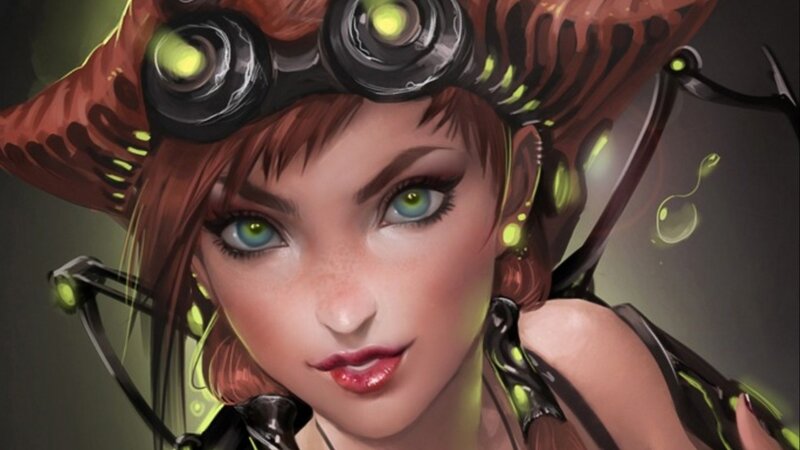 steampunk woman with glowing goggles