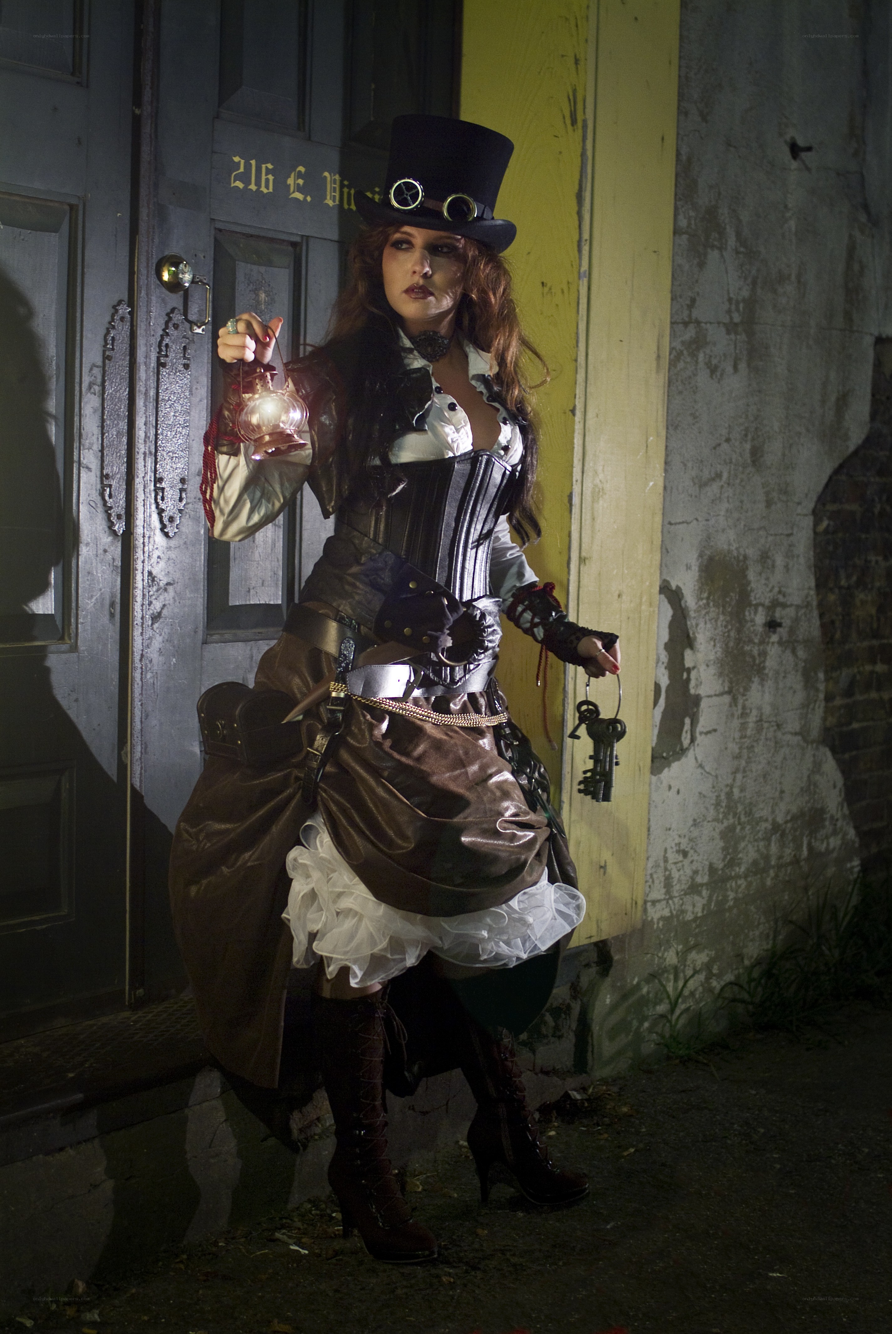Steampunk woman with lantern