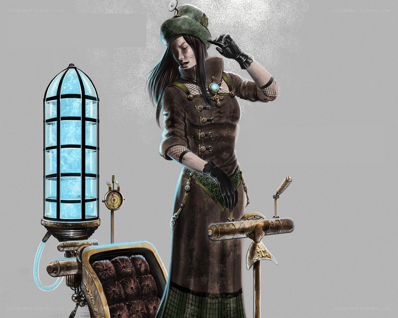 steampunk woman with machine