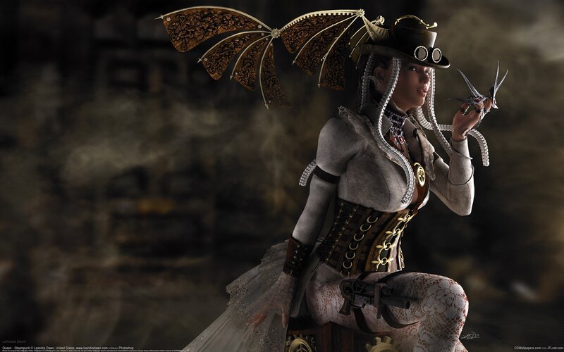 Steampunk woman with mechanical wings