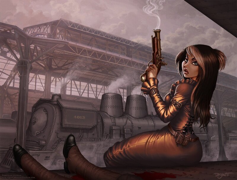 Steampunk woman with pistol