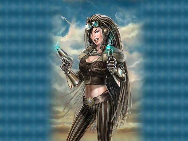 steampunk woman with pistols
