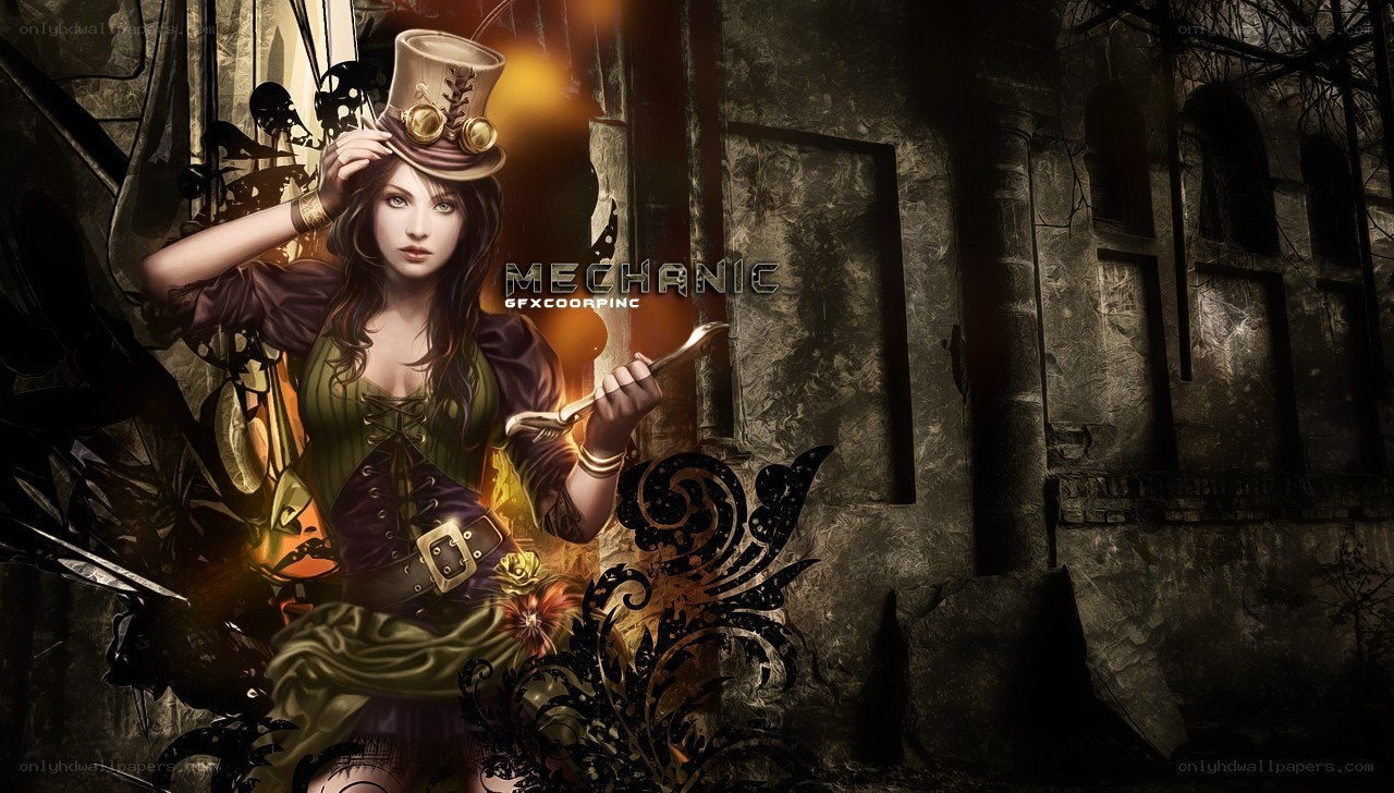 Steampunk woman with top hat