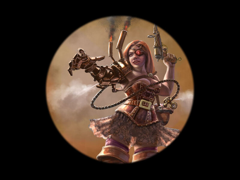 Steampunk Woman with Weapons — Brown