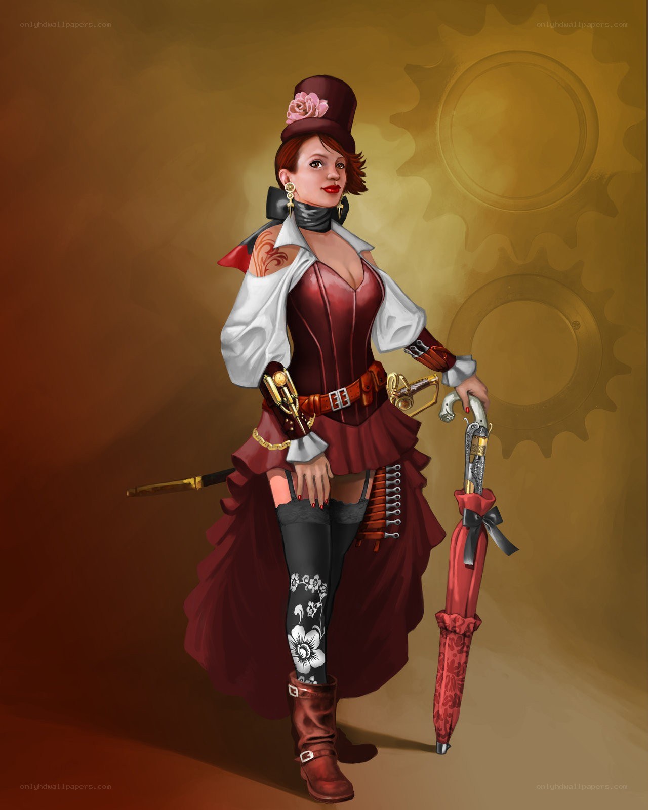steampunk woman with weapons