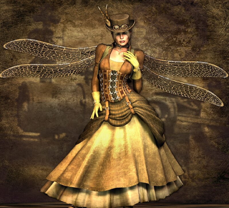 Steampunk Woman with Wings — Brown, Dramatic, Digital Art
