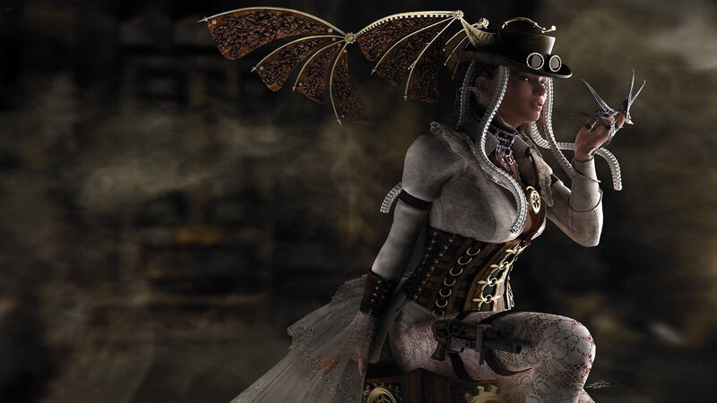 Steampunk Woman with Wings — Brown, Dramatic