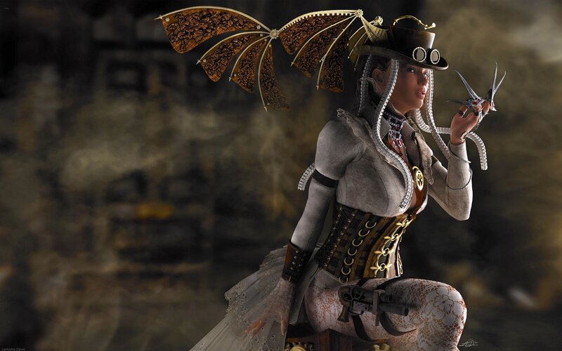 Steampunk Woman with Wings — Brown