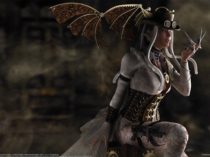Steampunk Woman with Wings — Gray