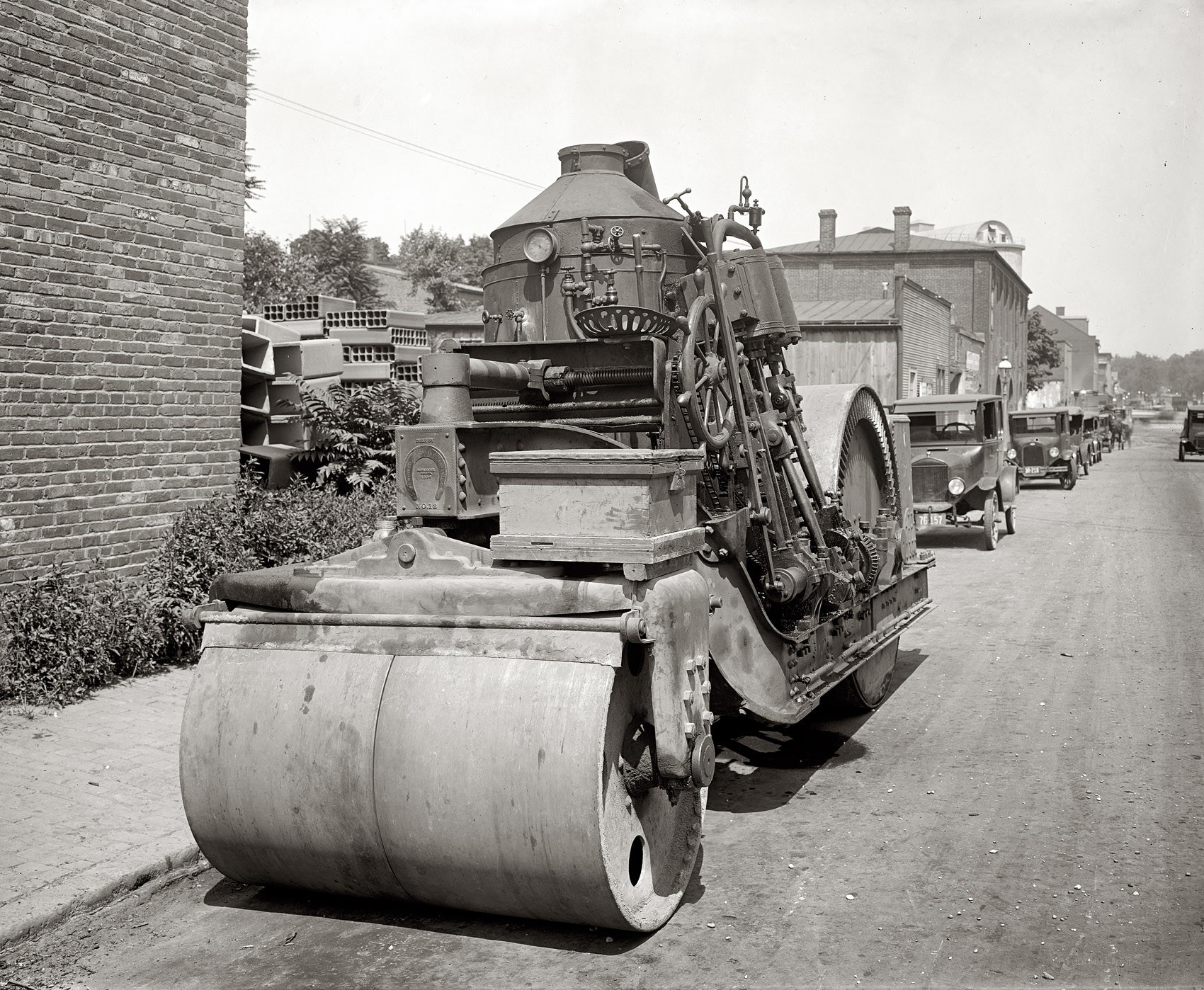 Steamroller on a city street