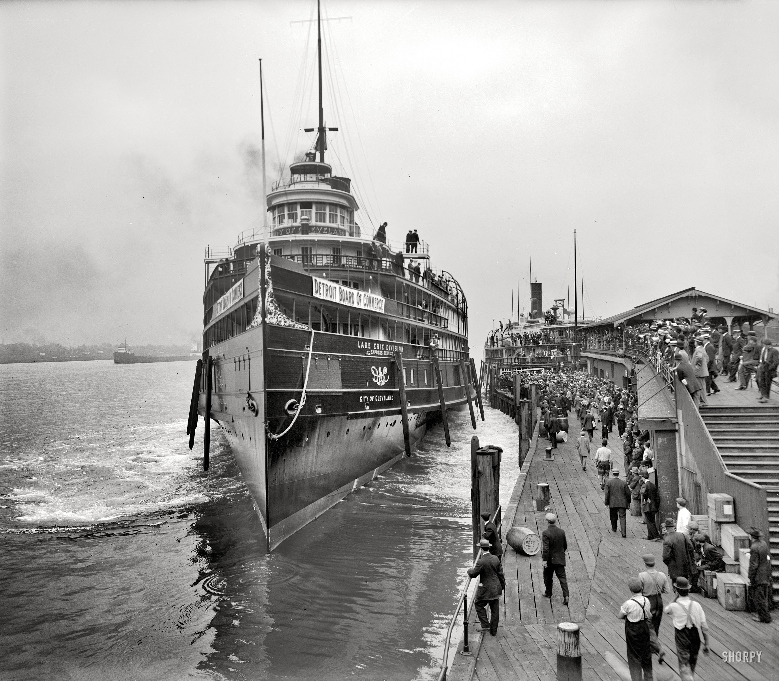 Steamship at a busy dock