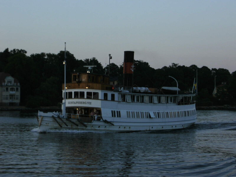 Steamship at dusk