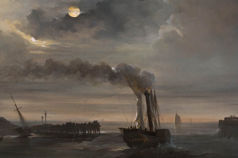 Steamship at Sea — Gray