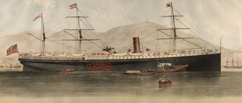 Steamship in Harbor — Black