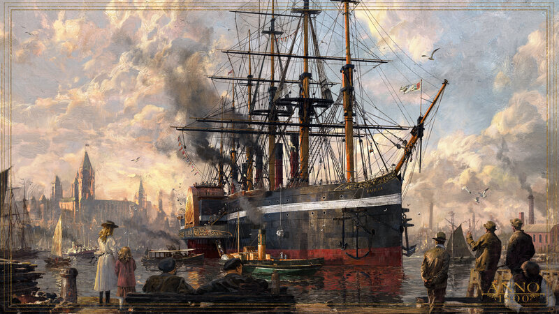 Steamship in Harbor — Gray, Dramatic
