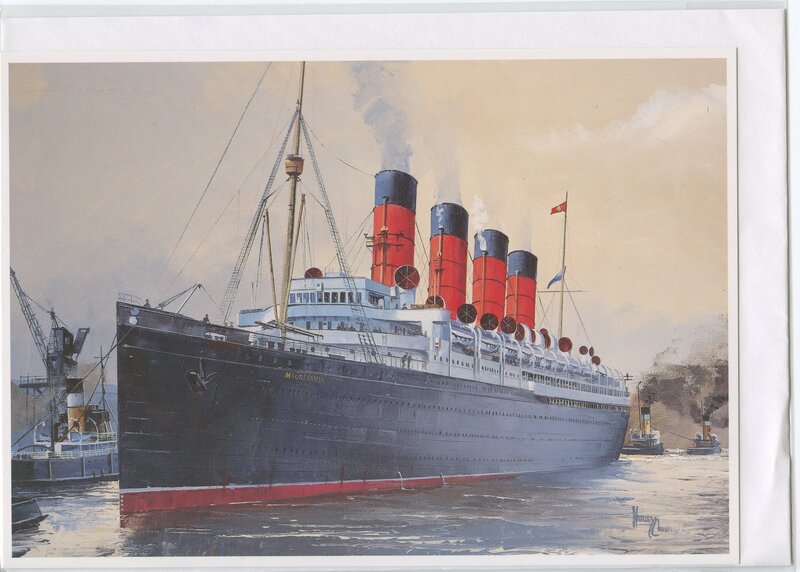 Steamship in Harbor — Gray