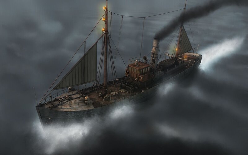 Steamship in Storm — Gray