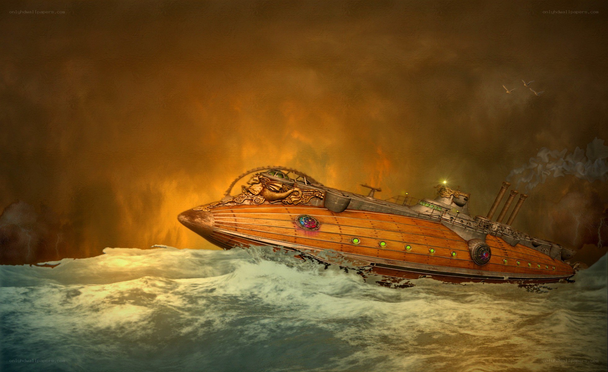 Steamship in stormy sea