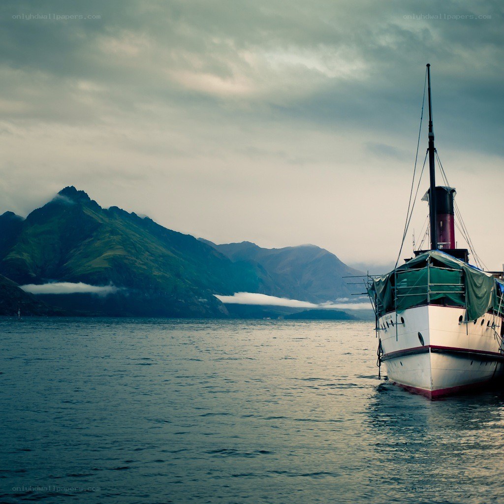 Steamship on a mountain lake